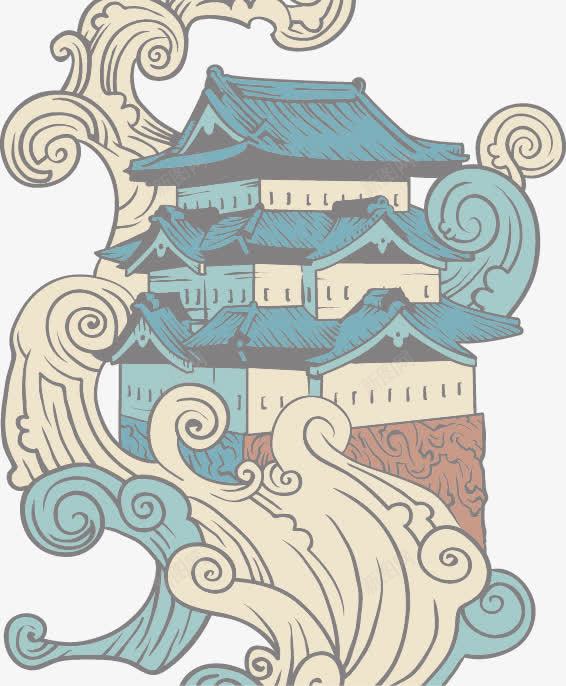 古楼矢量图eps免抠素材_88icon https://88icon.com 卡通 祥云 矢量图