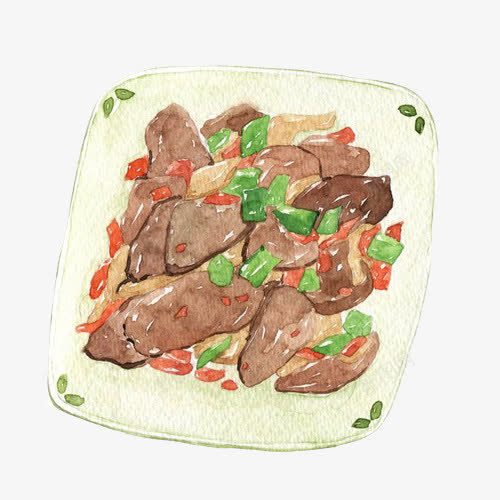 炒牛舌手绘画片png免抠素材_88icon https://88icon.com 手绘美食 炒牛舌 炒菜 牛肉 青椒
