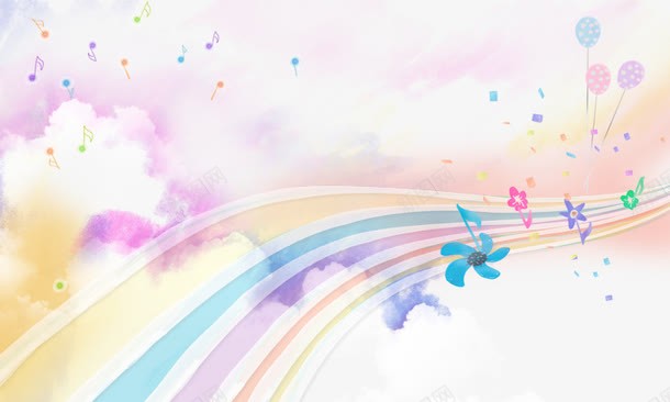 彩色云彩海报背景png免抠素材_88icon https://88icon.com 云彩 彩云 彩色 音乐符 风车