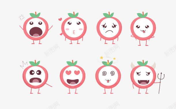 苹果表情包psd免抠素材_88icon https://88icon.com png图片素材 免费png素材 卡通 喜怒哀乐表情 手绘 粉色 苹果