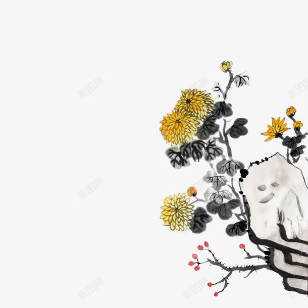 手绘菊花png免抠素材_88icon https://88icon.com 国画 国画菊花 手绘菊花 水墨画 水墨菊花 菊花 菊花图案