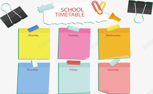 彩色便利贴课表png免抠素材_88icon https://88icon.com 便利纸 便利贴 工作计划 手绘课表 新学期 方形便利贴 矢量png 课程表 长尾夹