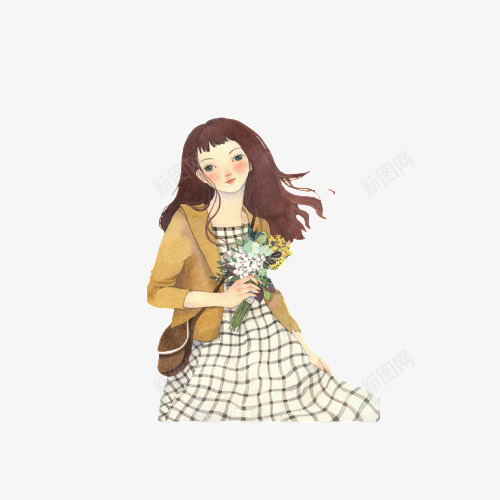 手绘漫画拿花的美女png免抠素材_88icon https://88icon.com 学生 手绘 拿花的美女 插画 水彩 漫画 背包 青春