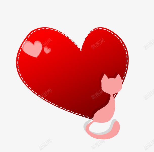 红色桃心猫咪对话框png免抠素材_88icon https://88icon.com 卡通对话框 桃心剪影 爱心标签 猫咪剪影 红色渐变 装饰图案