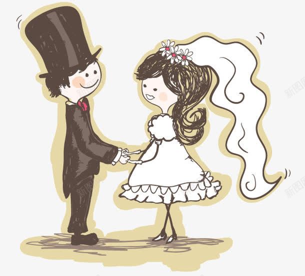 可爱手绘卡通新郎新娘png免抠素材_88icon https://88icon.com 牵手 矢量卡通人物新郎新娘手绘可爱线条结婚婚礼爱情甜蜜