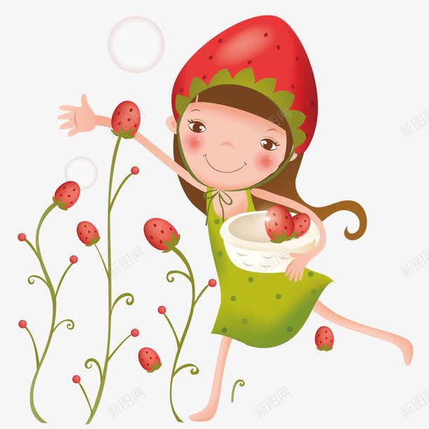女孩在摘草莓png免抠素材_88icon https://88icon.com 可爱儿童插画 可爱卡通 可爱卡通女孩 手绘 插画 水果 草莓