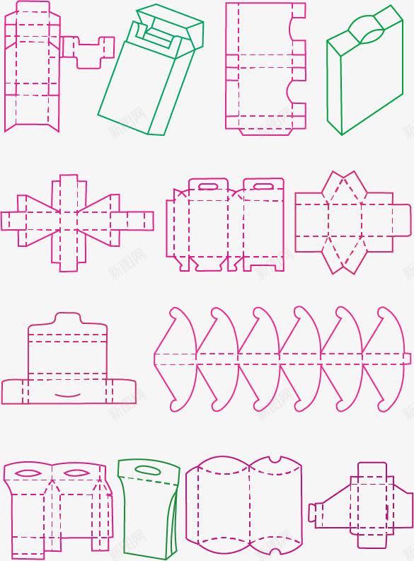 包装盒展开图矢量图ai免抠素材_88icon https://88icon.com 产品 包装 包装盒 展开图 平面图 折线图 烟盒 矢量图 立体烟盒 糖盒 纸盒