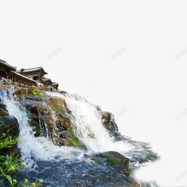 瀑布psd免抠素材_88icon https://88icon.com 山水 建筑 房屋 瀑布 绿色植物 风景