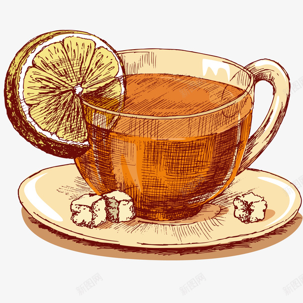 复古风柠檬茶插画矢量图ai免抠素材_88icon https://88icon.com 中国文化 复古风柠檬茶矢量插画 柠檬 秋季养生 茶 茶杯 茶道 矢量图