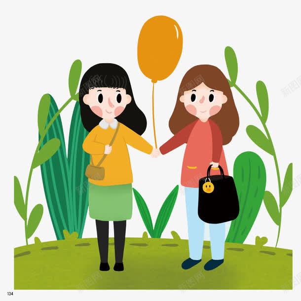 好朋友png免抠素材_88icon https://88icon.com 卡通 叶子 女孩 手绘 气球 闺蜜