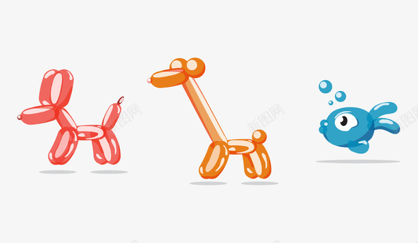 气球折叠动物psd免抠素材_88icon https://88icon.com 动物 小狗 彩色气球 气球 鱼儿