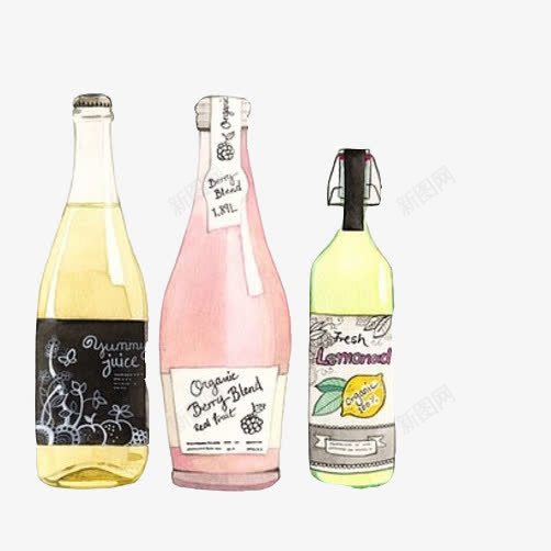 酒瓶饮料瓶手绘片png免抠素材_88icon https://88icon.com 手绘瓶子 玻璃瓶 酒水 饮料