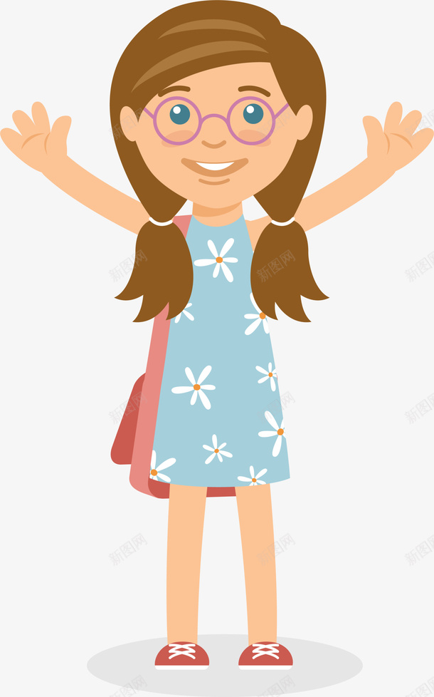 开学季举手欢呼的小女孩png免抠素材_88icon https://88icon.com 上学 举手欢呼的小女孩 学生 开学季 开心 背着书包