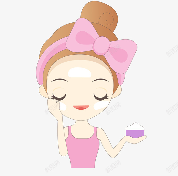 卡通涂抹面霜的女孩png免抠素材_88icon https://88icon.com 保养面霜 养颜 女孩 少女 巧克力女孩 护肤 粉色 美女 美容 蝴蝶结