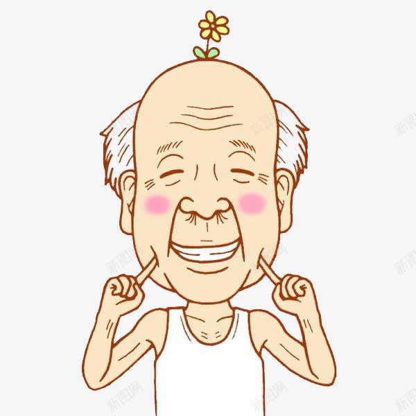 卡通挤眼笑爷爷png免抠素材_88icon https://88icon.com 卖萌爷爷 头上一朵花 害羞 戳脸 笑口常开 笑脸表情包 老头 长鼻毛