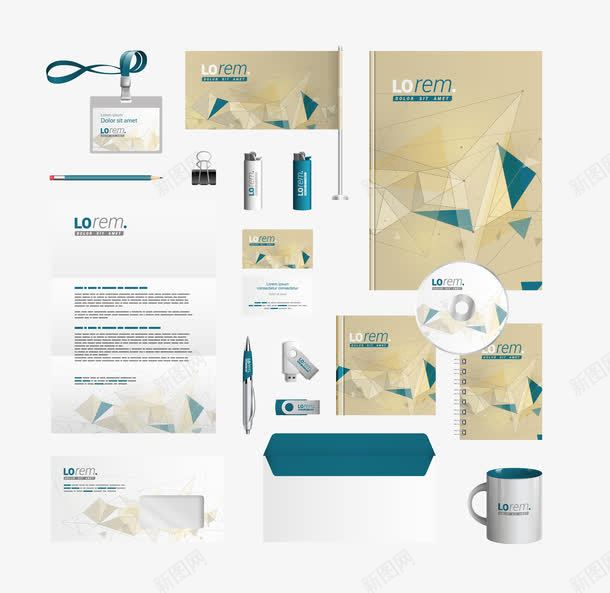 VI系统png免抠素材_88icon https://88icon.com VI设计 便签 信封 信纸 光盘 印刷品 名片 工作证 按钮 时尚 杯子 炫彩几何多边形背景 画册 矢量VI设计 笔记本封面 视觉系统设计