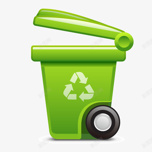 卡通可回收垃圾垃圾桶矢量图ai免抠素材_88icon https://88icon.com 卡通 可回收垃圾 垃圾分类 垃圾桶 绿色 矢量图