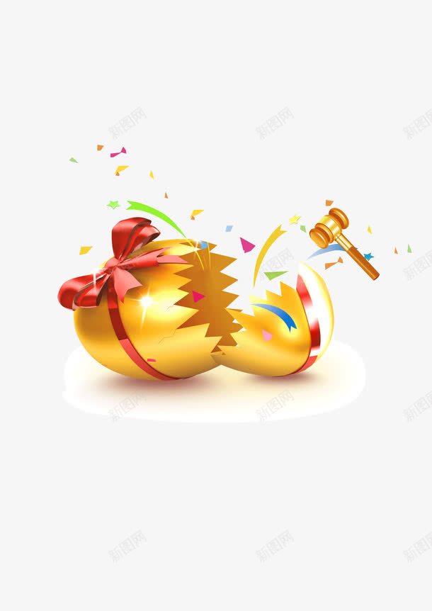 蝴蝶结礼品砸金蛋png免抠素材_88icon https://88icon.com 矢量砸金蛋 砸金蛋 礼品金蛋 裂开的金蛋