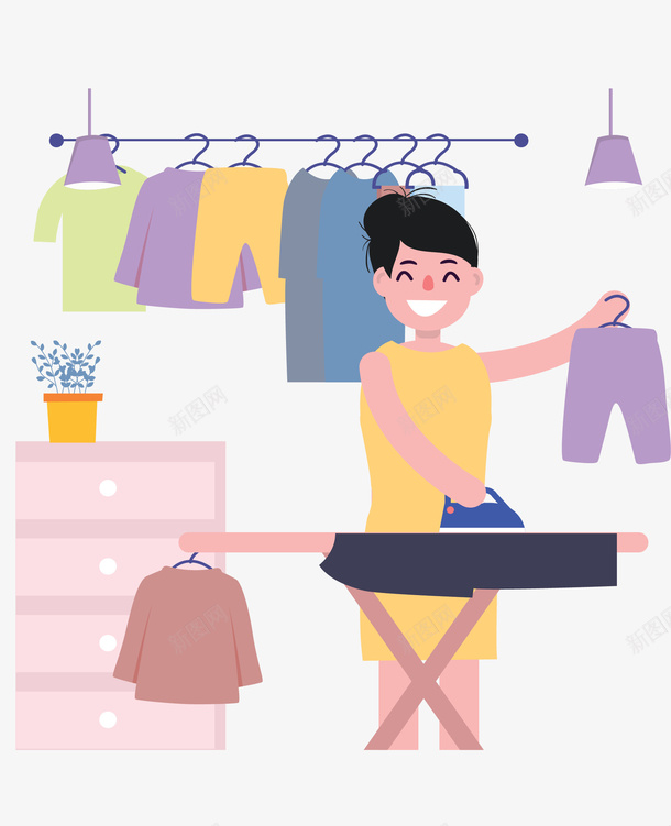 熨烫干净衣服的人png免抠素材_88icon https://88icon.com 做家务 家庭主妇 烫衣服 熨衣服 矢量png 辛苦的妈妈