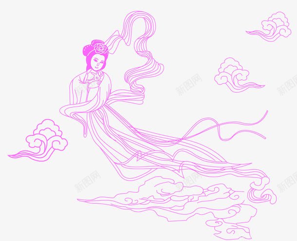 手绘线描嫦娥仙子png免抠素材_88icon https://88icon.com 仙子 嫦娥 嫦娥后羿 广寒宫 手绘 白描 祥云 红色 线条