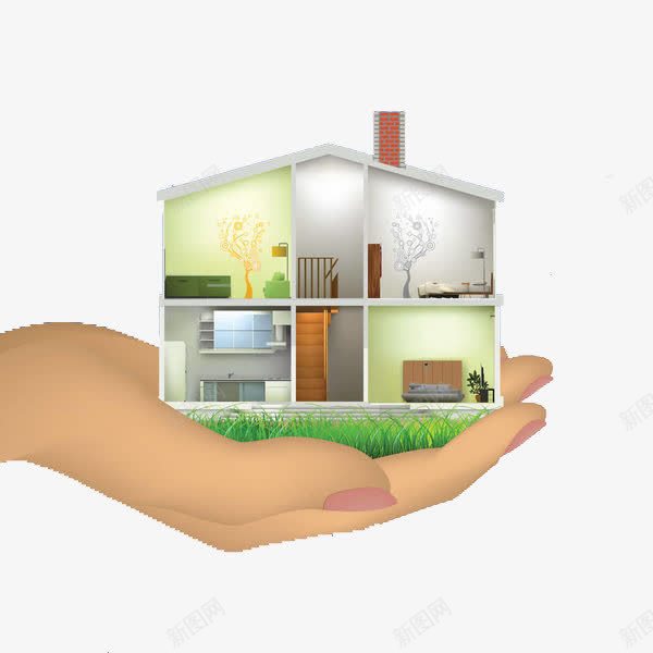 手上的房子png免抠素材_88icon https://88icon.com 卡通手绘 复式 室内设计 家具家居 房间模型 装修模板 装饰