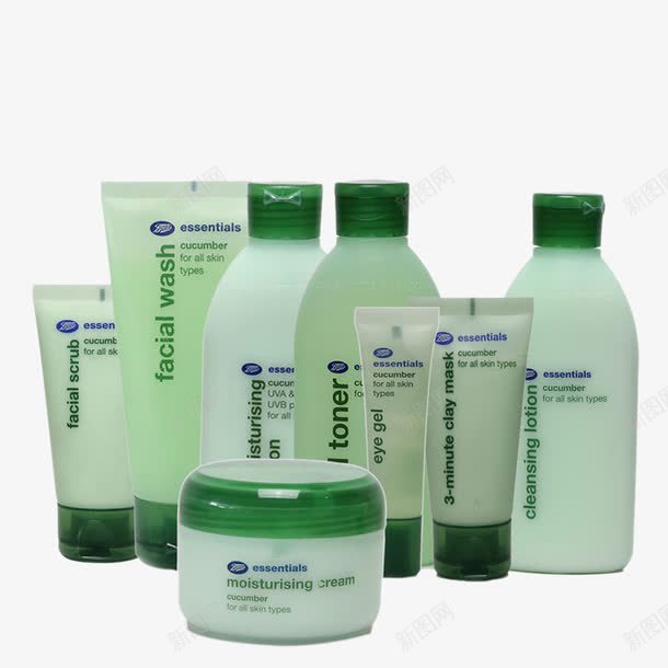 Boots小黄瓜脸部护理套装png免抠素材_88icon https://88icon.com Boots小黄瓜套装 产品实物 保湿补水套装 洗面奶 眼胶保湿乳 美白 脸部护理系列 英国护肤品 面膜