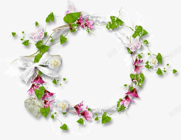 藤条花环png免抠素材_88icon https://88icon.com 叶子 手绘 绿色 花环 藤条 蝴蝶结 装饰品