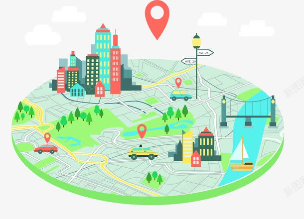 圆形城市地图png免抠素材_88icon https://88icon.com 城市地图 矢量素材 移动定位 车辆定位图 道路图