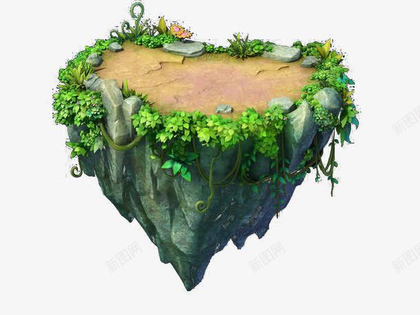 绿色悬浮岛png免抠素材_88icon https://88icon.com 悬浮岛 植物 绿色 藤蔓
