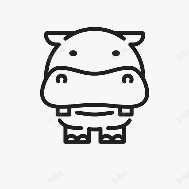 河马的可爱线条手绘矢量图ai免抠素材_88icon https://88icon.com 创意 卡通 可爱 大嘴巴 手绘 正面 河马 牙齿 线条 矢量图