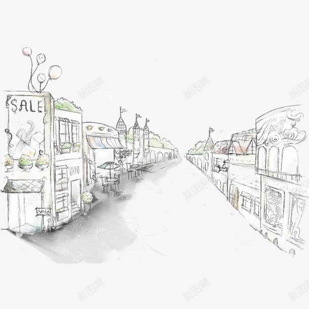 商业街手绘png免抠素材_88icon https://88icon.com 促销 咖啡厅 商业街 商铺 城市 建筑 手绘街 景色 杂货铺 线条 街景 街道 风光