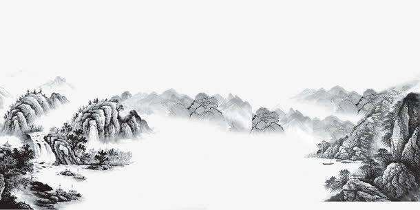 水墨山水画psd免抠素材_88icon https://88icon.com 中国风 传统风景画 山水画 水墨画 黑色