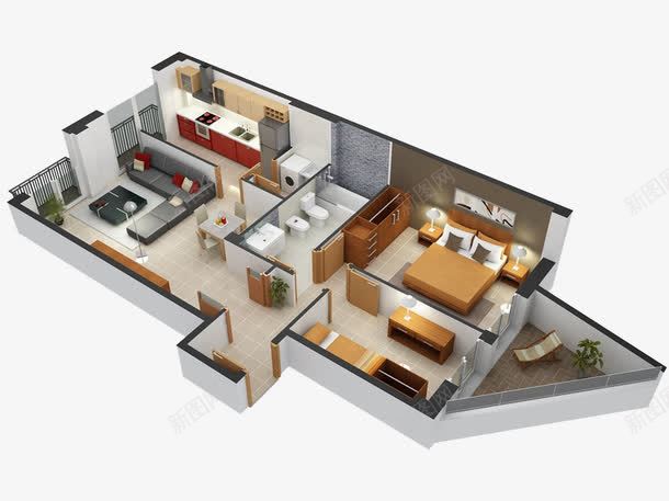 3D立体室内装修图png免抠素材_88icon https://88icon.com 室内效果 室内装修 家居 户型图