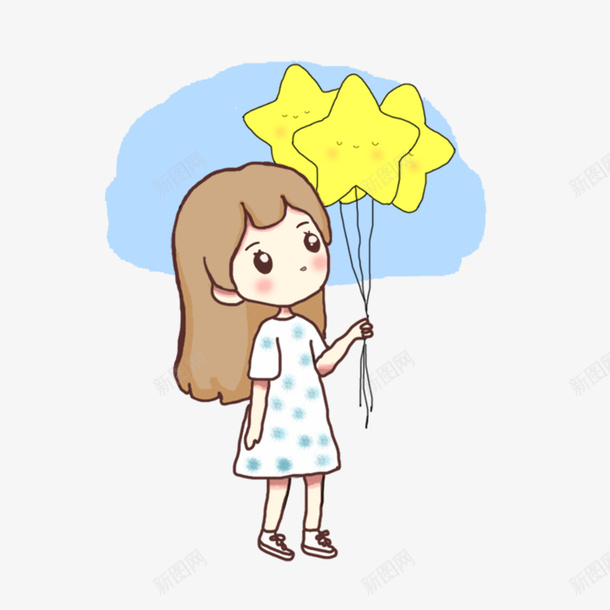 卡通星星气球与女生png免抠素材_88icon https://88icon.com 好看 手绘 星星 漂亮 瘦高 童真 脸颊 萌 连衣裙 长发