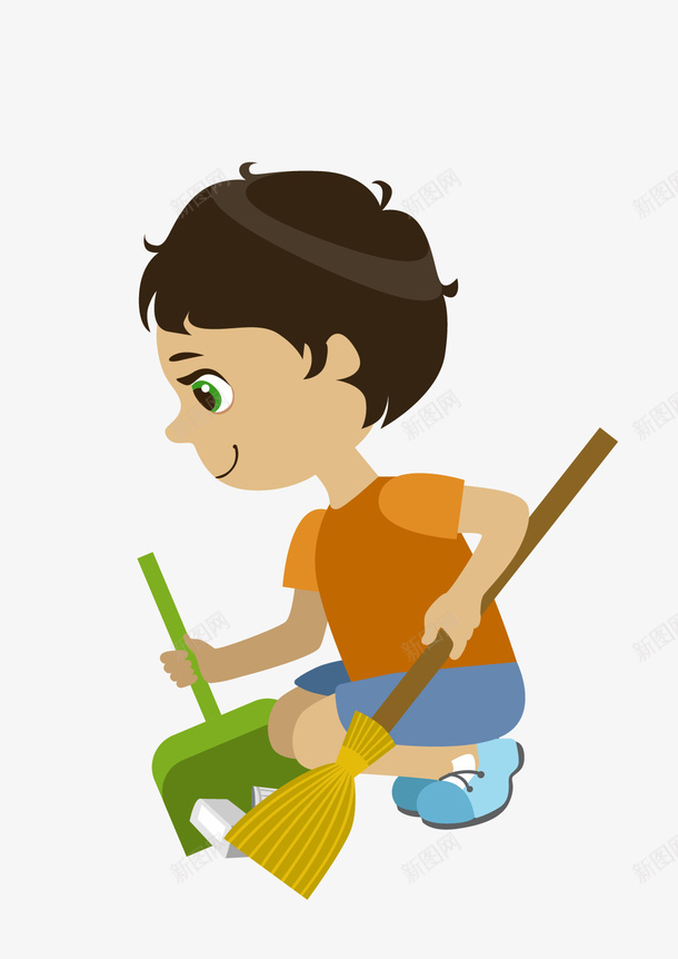 卡通小男孩扫地psd免抠素材_88icon https://88icon.com 保护环境 值日生 做值日 劳动节 勤劳 卡通小男孩 打扫卫生 扫地