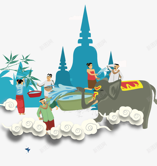 卡通创意泼水节海报插画psd免抠素材_88icon https://88icon.com 卡通 大象 少数民族 插画 植物 民族文化 泼水节 节日