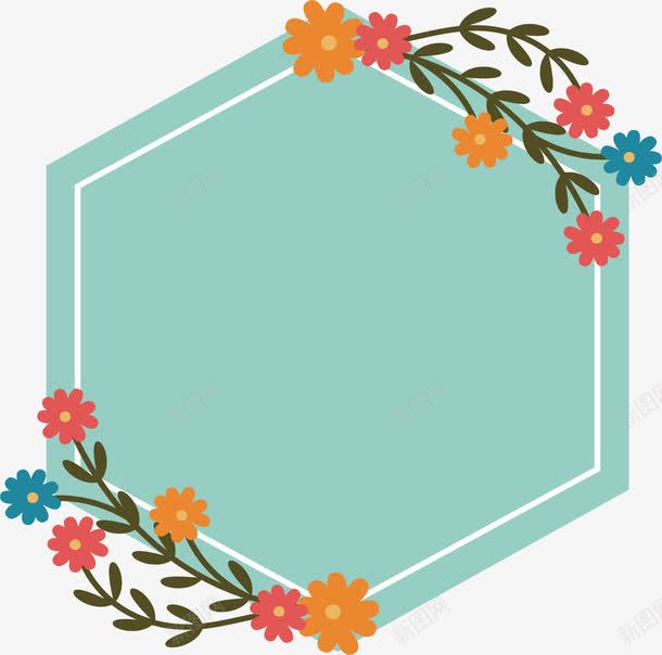 绿色六边形花朵标题框png免抠素材_88icon https://88icon.com 六边形 六边形边框 多边形 矢量png 绿色六边形 花朵装饰边框