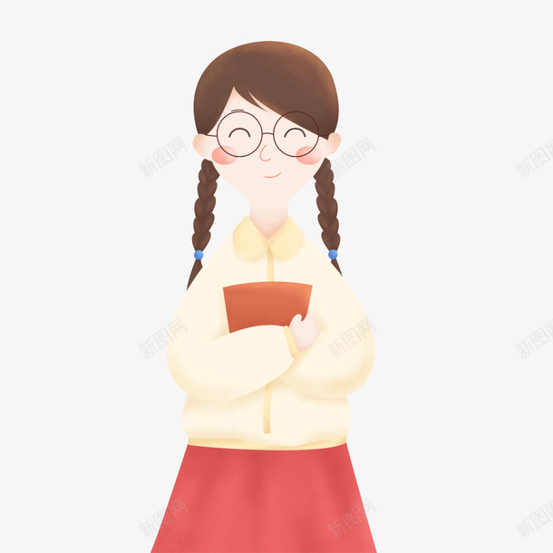 手绘卡通拿书本的女孩元素png免抠素材_88icon https://88icon.com 两只辫子的女孩 卡通 学生 戴眼镜女孩 手绘 拿书本的女孩