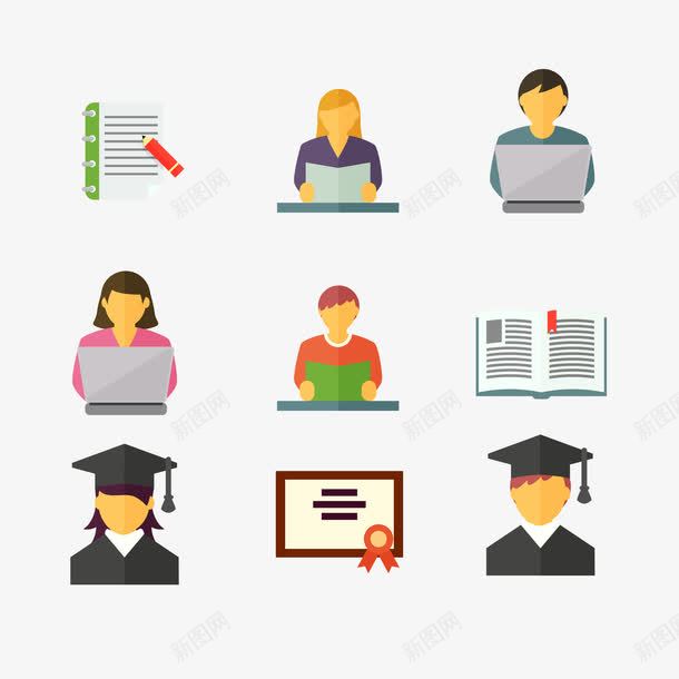 大学生活矢量图ai免抠素材_88icon https://88icon.com 大学生活 学士帽 扁平 矢量图