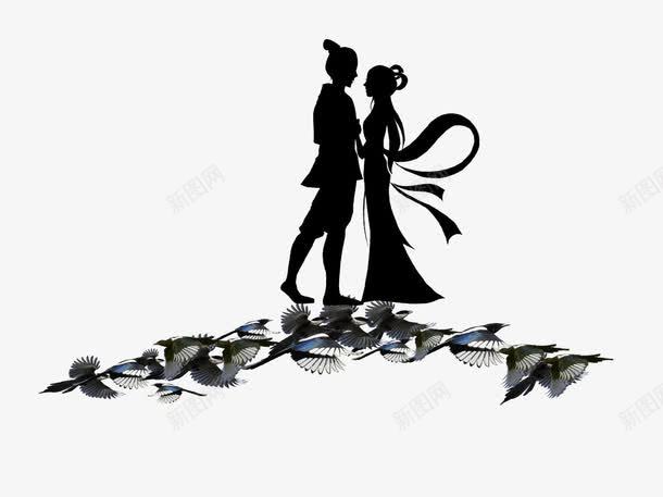 手绘七夕墙绘png免抠素材_88icon https://88icon.com 七仙女 七夕 填色练习 墙绘图案 手绘 爱情 简约黑白墙绘 鹊桥