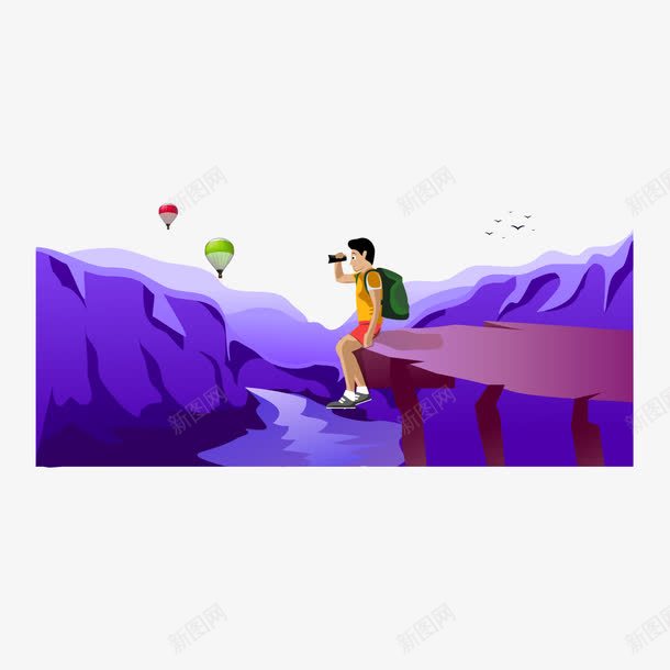 坐在山边的小男生png免抠素材_88icon https://88icon.com 人物望远镜 悬崖 望远镜 江崖海水 热气球 眺望