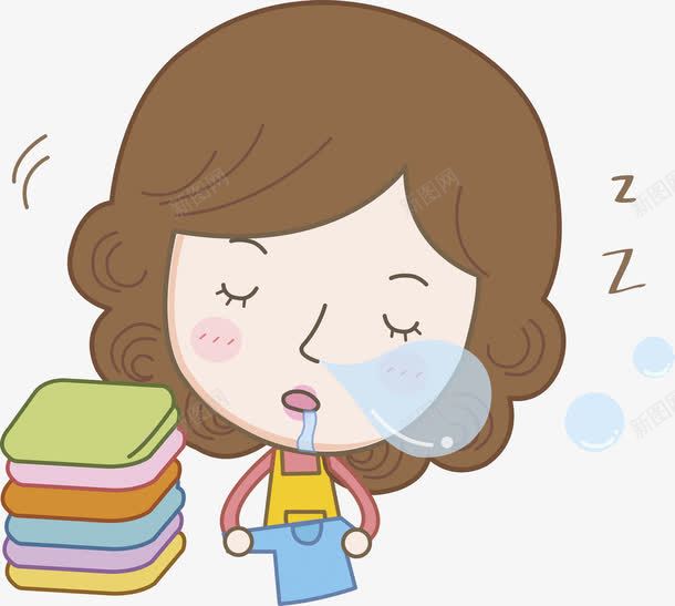 卡通瞌睡女人图png免抠素材_88icon https://88icon.com 做家务 卷发 家庭主妇 打鼾 流口水 漂亮 瞌睡