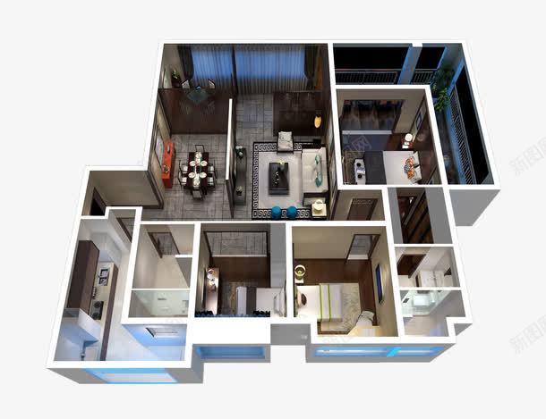 三居户型立体图png免抠素材_88icon https://88icon.com 3D户型图 3D效果图 中式家居 家居户型 家装 家装户型 家装效果图 居家户型 户型参考 户型图 户型效果图 户型设计 户型鸟瞰 效果图 效果图系列