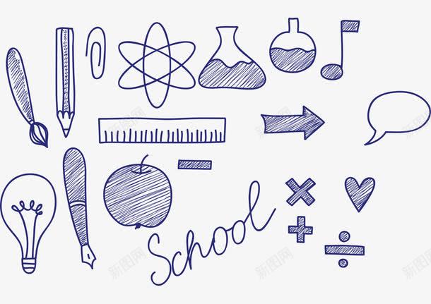 手绘文具png免抠素材_88icon https://88icon.com school 器皿 尺子 手绘 文具 灯泡 箭头 铅笔