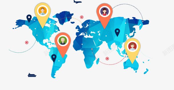 世界地图png免抠素材_88icon https://88icon.com 世界地图 地标 环球 社交网络 轨迹 飞机