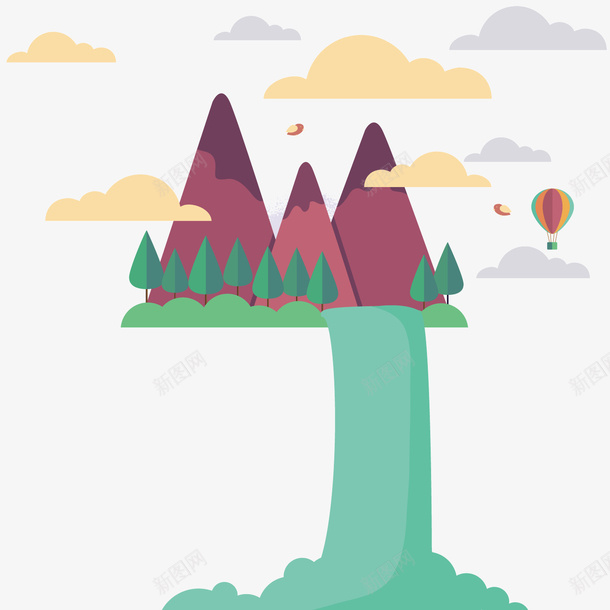 灰色山峰瀑布矢量图ai免抠素材_88icon https://88icon.com 三角形 商务 大树 山峰 山峰矢量 扁平化 植物 瀑布 灰色 白云 矢量图