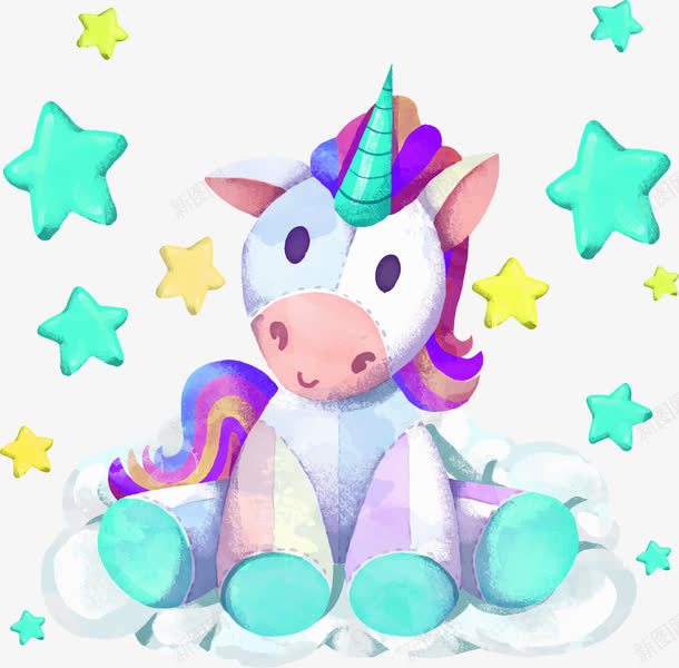 手绘水彩独角兽png免抠素材_88icon https://88icon.com 卡通 唯美 小马 幼儿插画 手绘 星星 水彩 独角兽