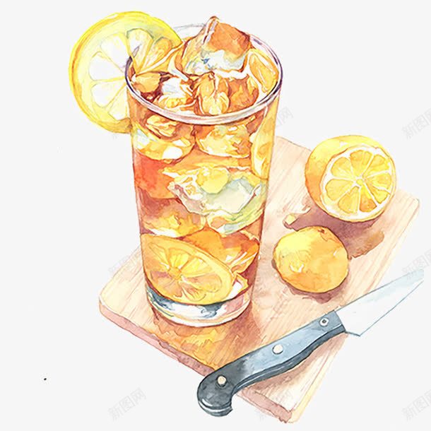 手绘水果茶png免抠素材_88icon https://88icon.com 冰块 卡通 卡通水果茶 柠檬 案板 水果刀 烟酒饮料 食物 饮料 高脚杯