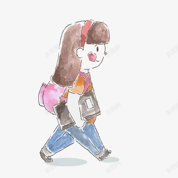 手绘学生女孩png免抠素材_88icon https://88icon.com 儿童 卡通女孩 学生 小孩子 手绘女孩 背景装饰