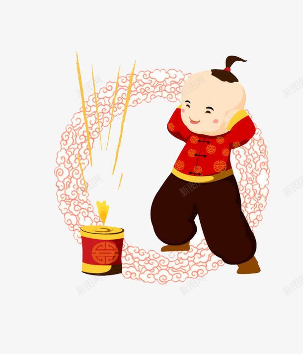 过年png免抠素材_88icon https://88icon.com 卡通 底纹 放鞭炮 新年 男孩 祥云 过年